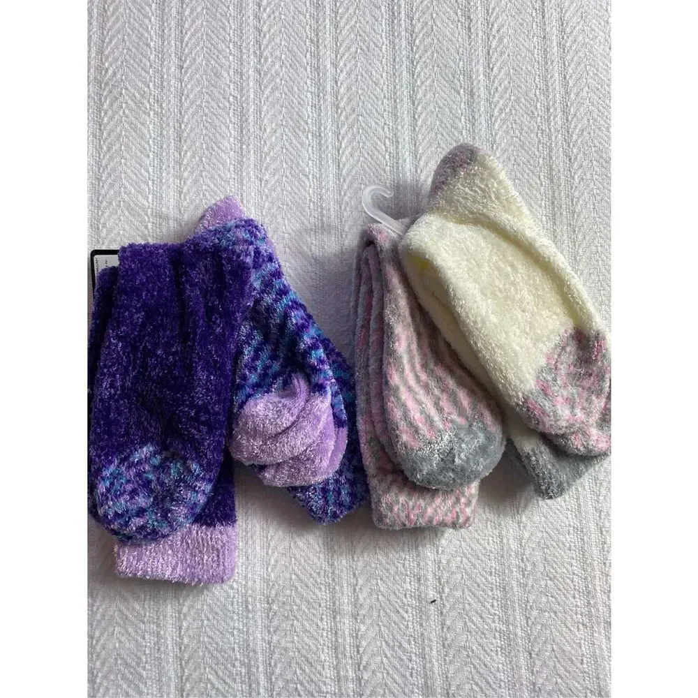 Cuddl Duds Girls Shoe Size 4-10 Chenille Crew Socks - 2 - 2 Packs